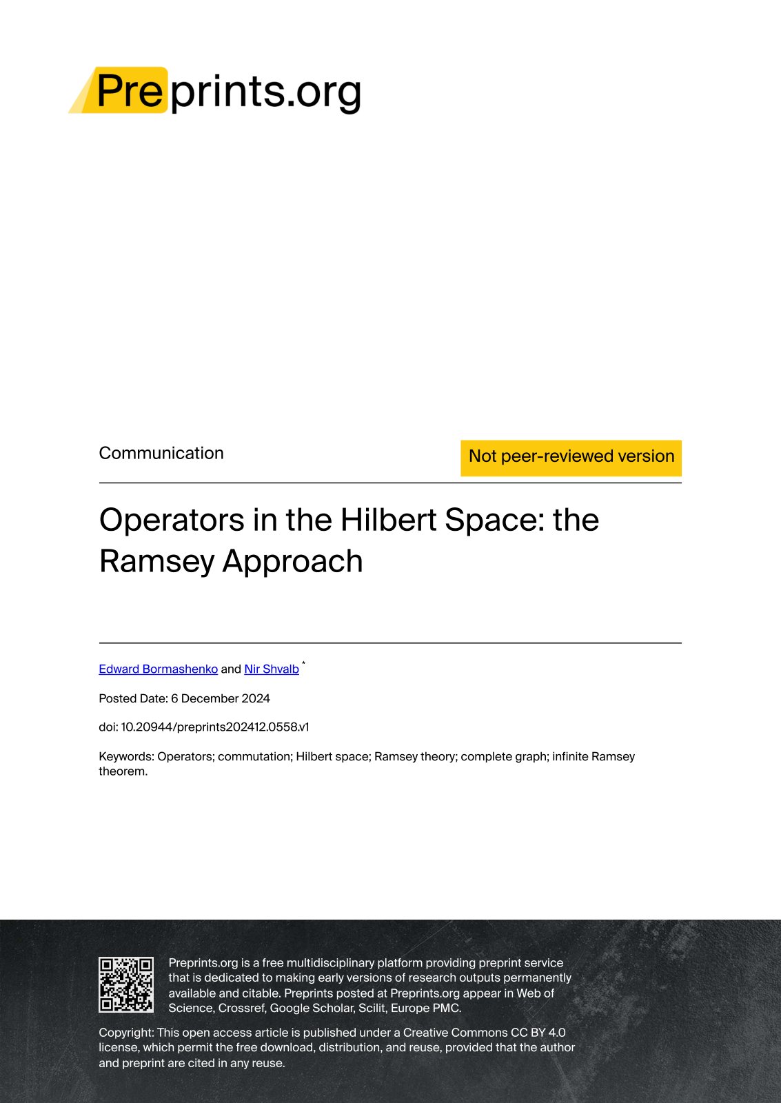First page of Operators in the Hilbert Space: the Ramsey Approach