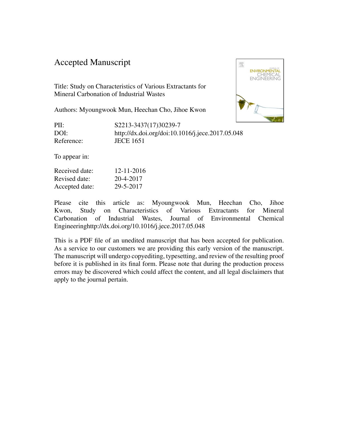 First page of Study on characteristics of various extr