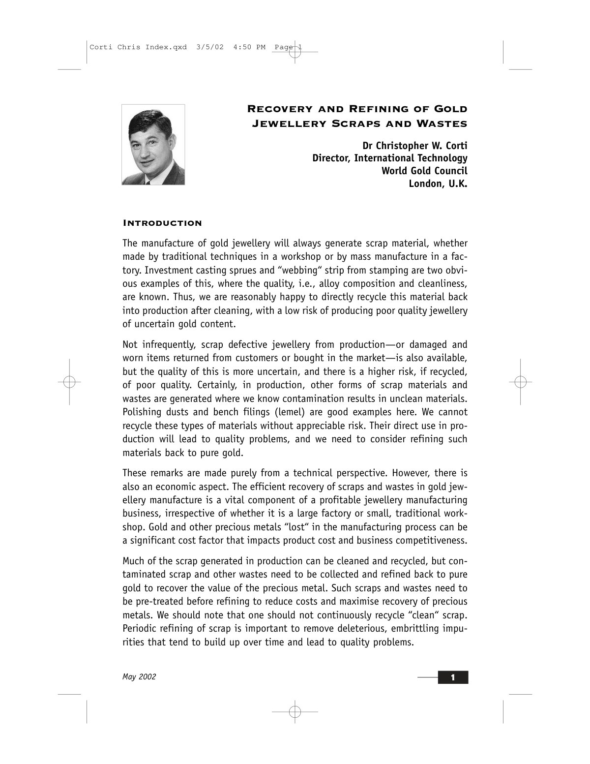 First page of Corti Chris Index
