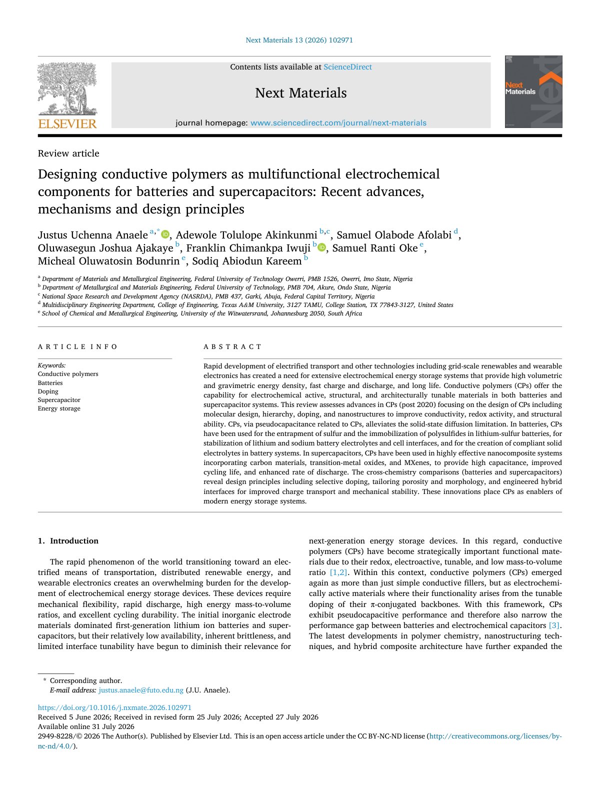 First page of Designing conductive polymers as multifunctional electrochemical  2026 Next 