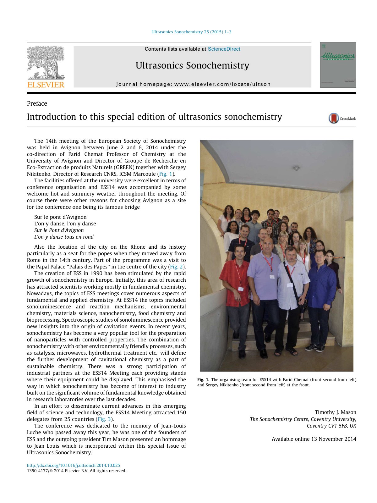 First page of Introduction to this special edition of ultrasonics sonochemistry