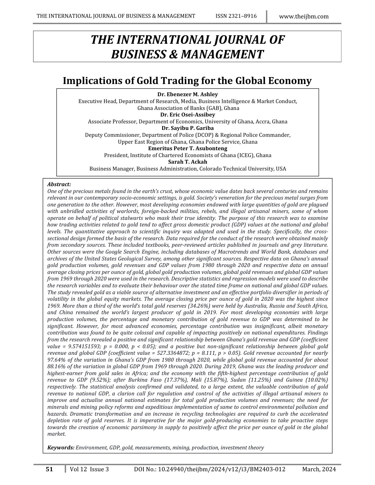 First page of THE INTERNATIONAL JOURNAL OF BUSINESS an