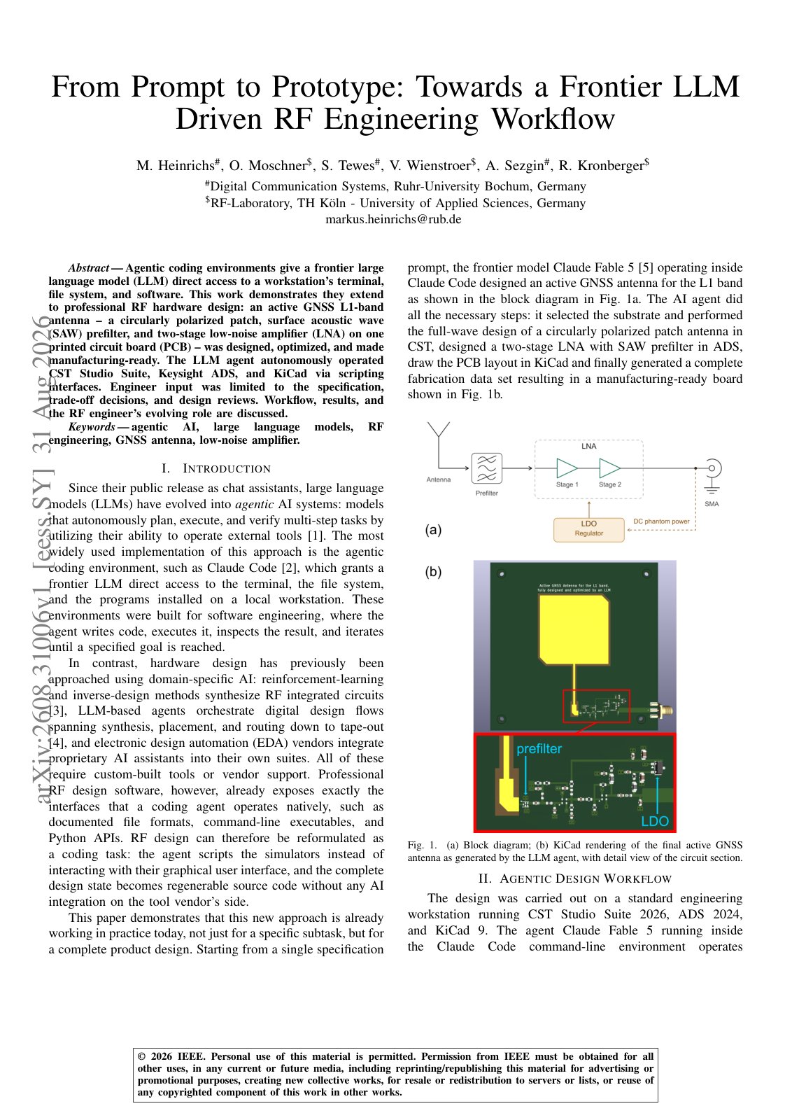 First page of From Prompt to Prototype: Towards a Frontier LLM Driven RF Engineering Workflow