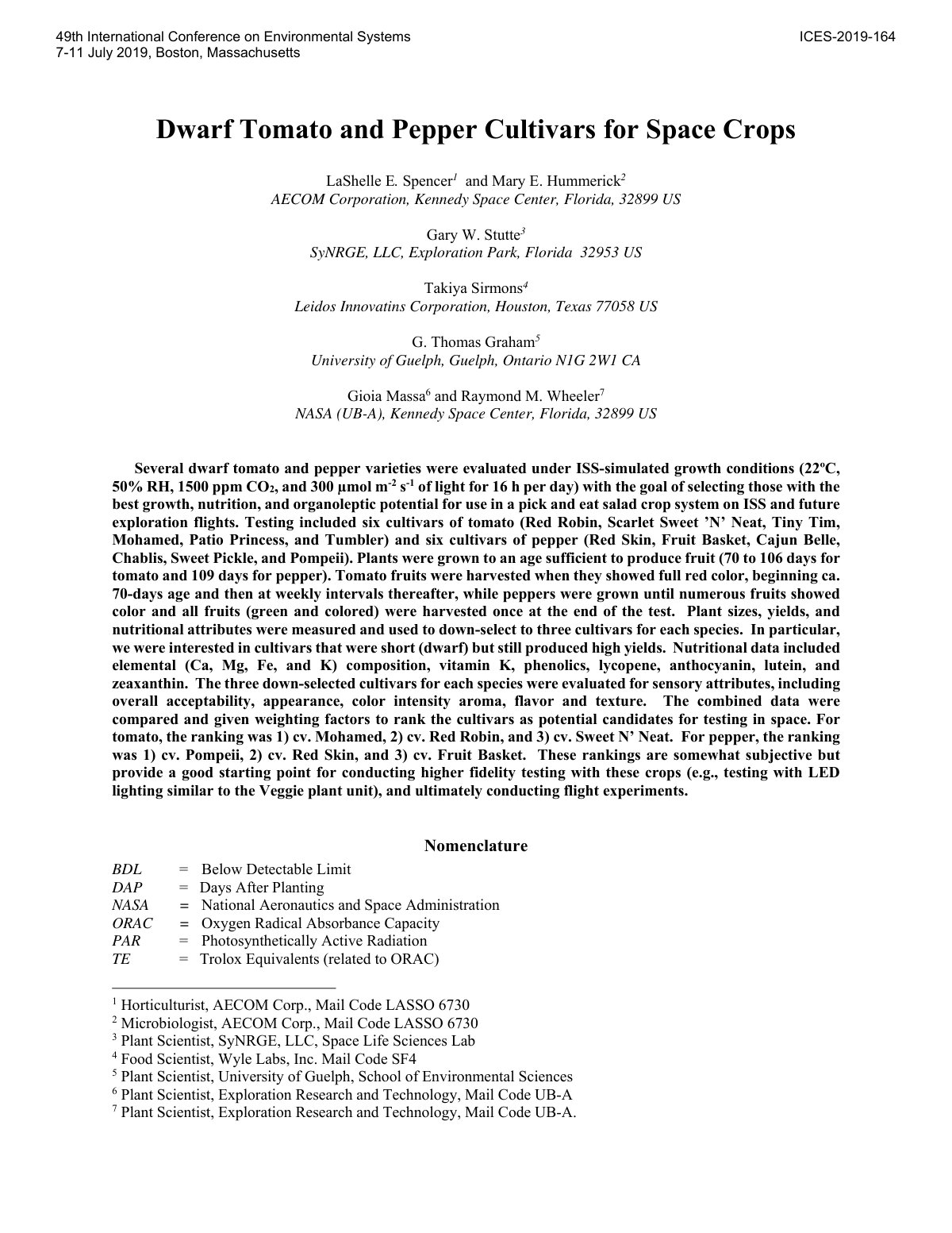 First page of Dwarf Tomato and Pepper Cultivars for Sp