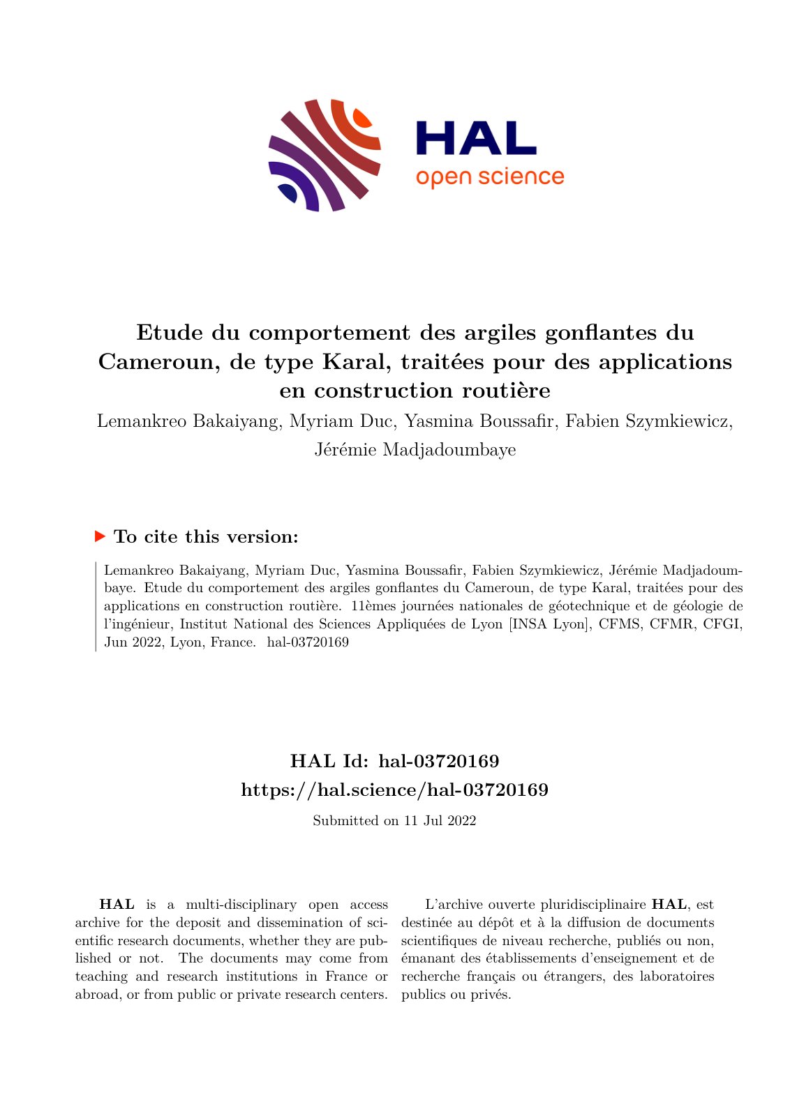 First page of Etude du comportement des argiles gonfla