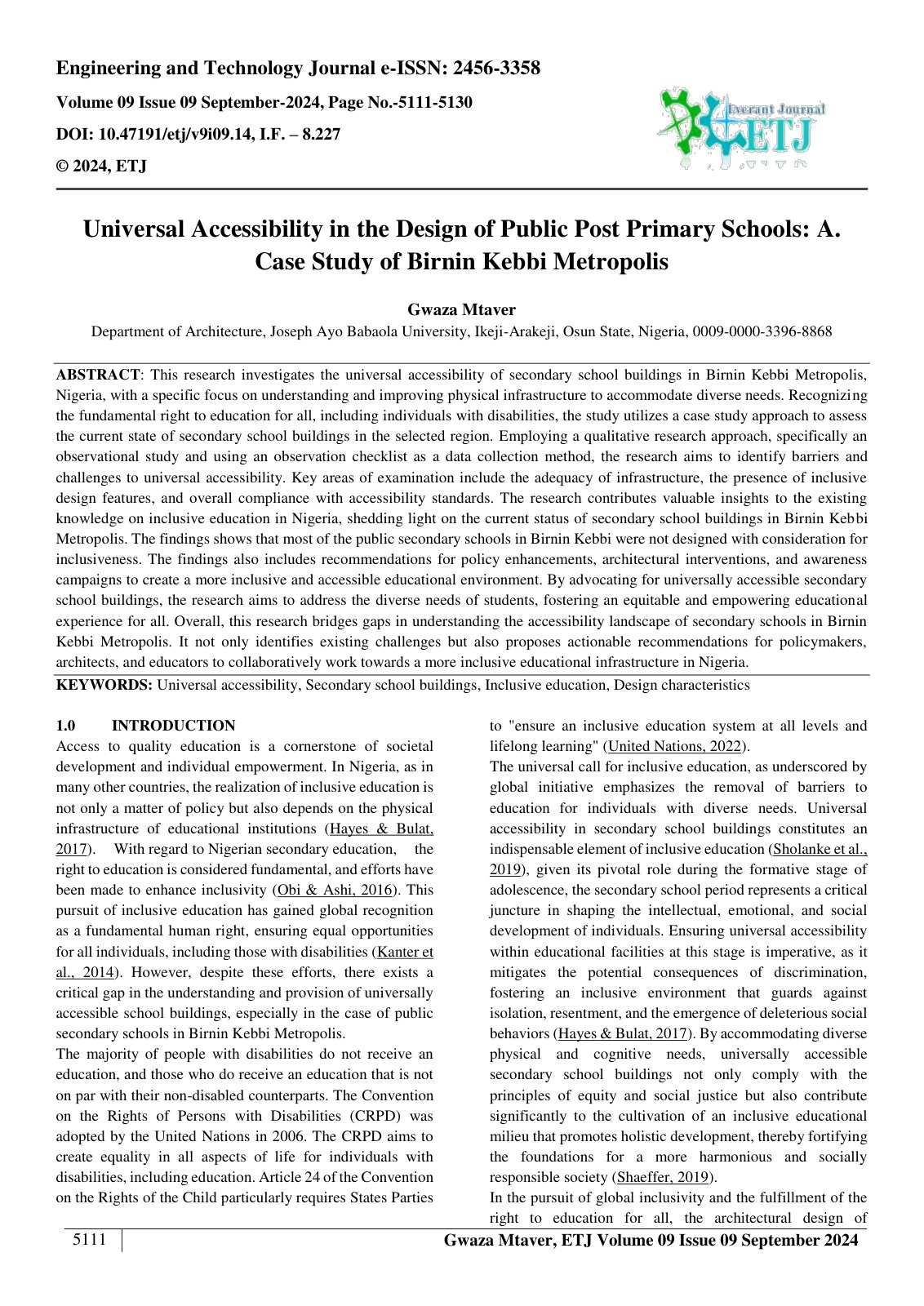 First page of Universal Accessibility in the Design of Public Post Primary Schools A. 