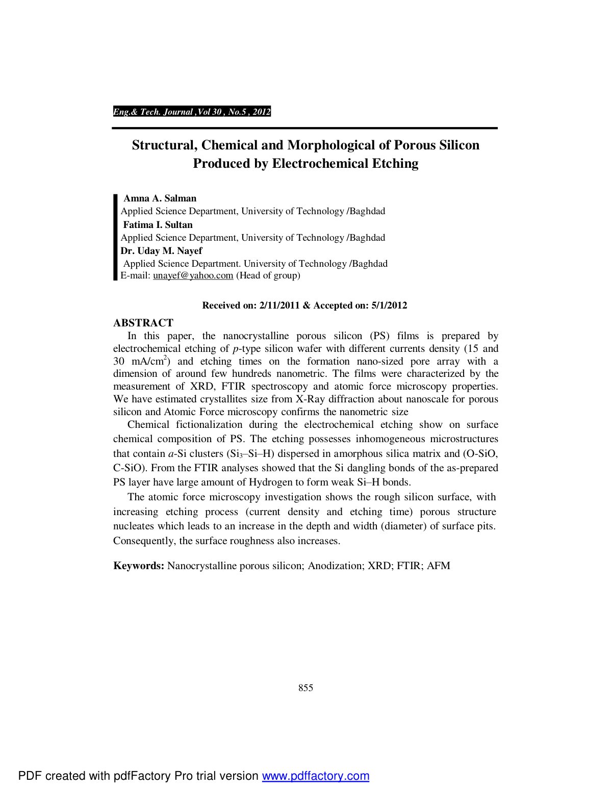 First page of Structural Chemical and Morphological of