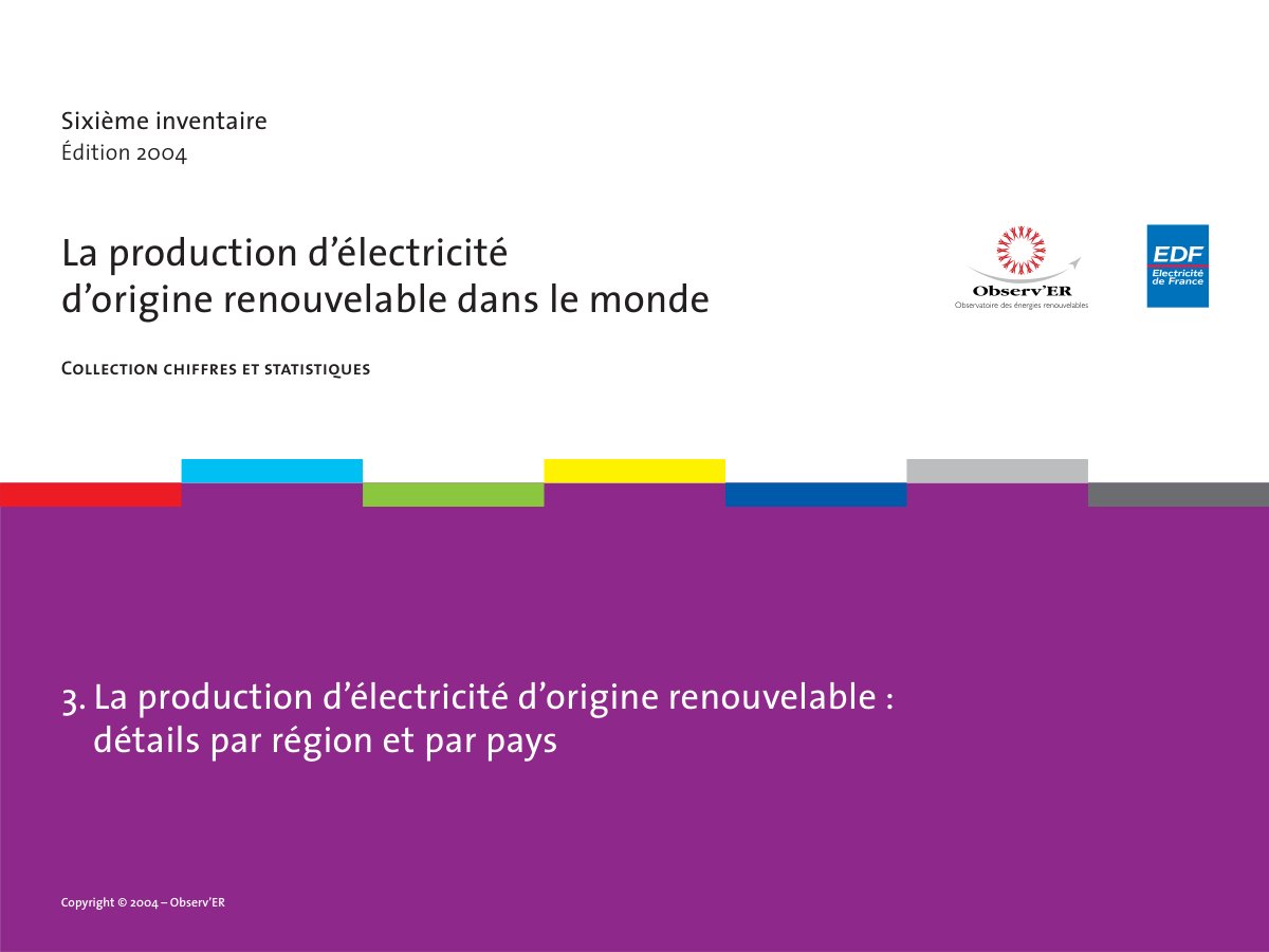 First page of La production d’électricité d’origine renouvelable dans le monde