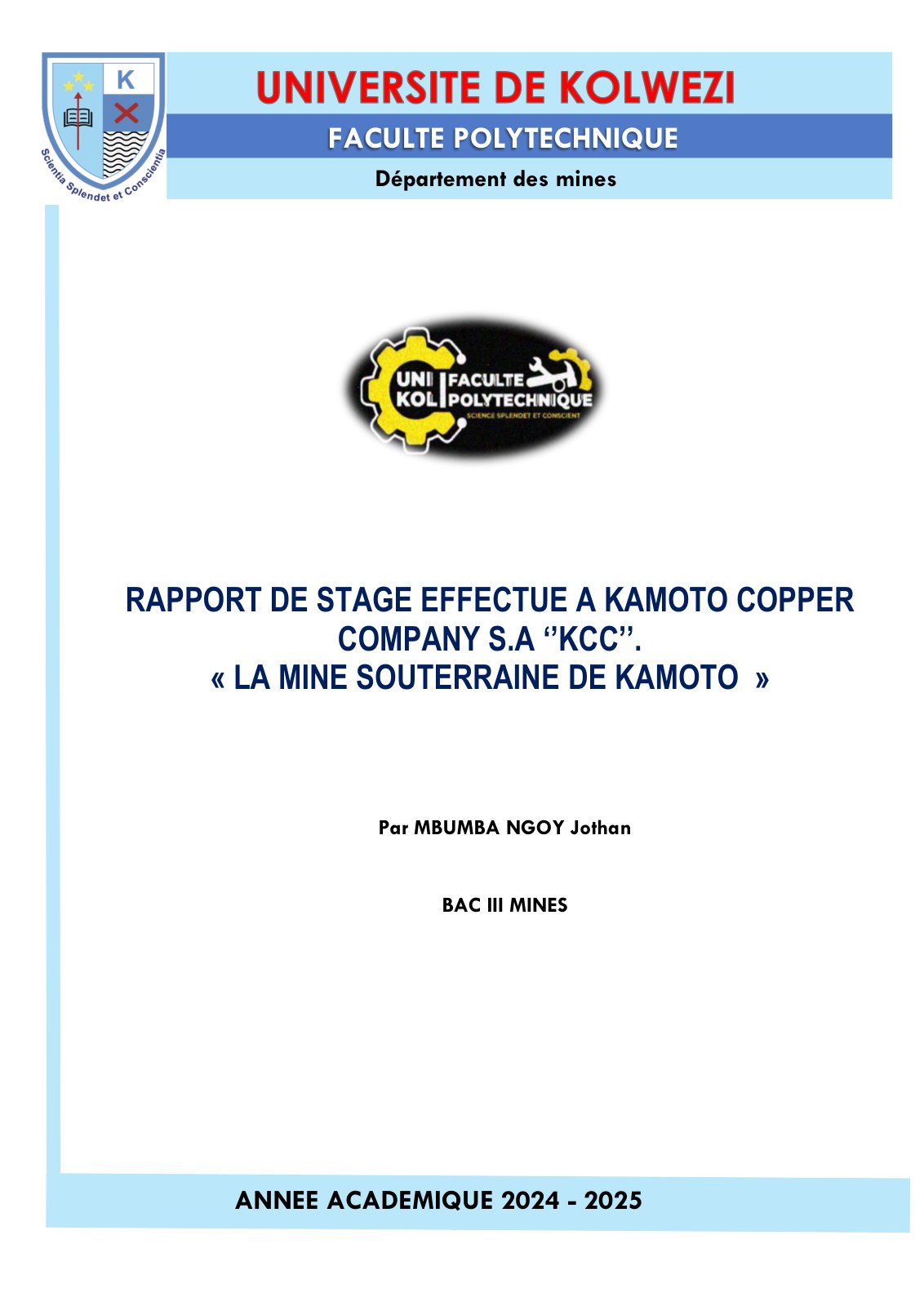 First page of RAPPORT DE STAGE JOTHAN