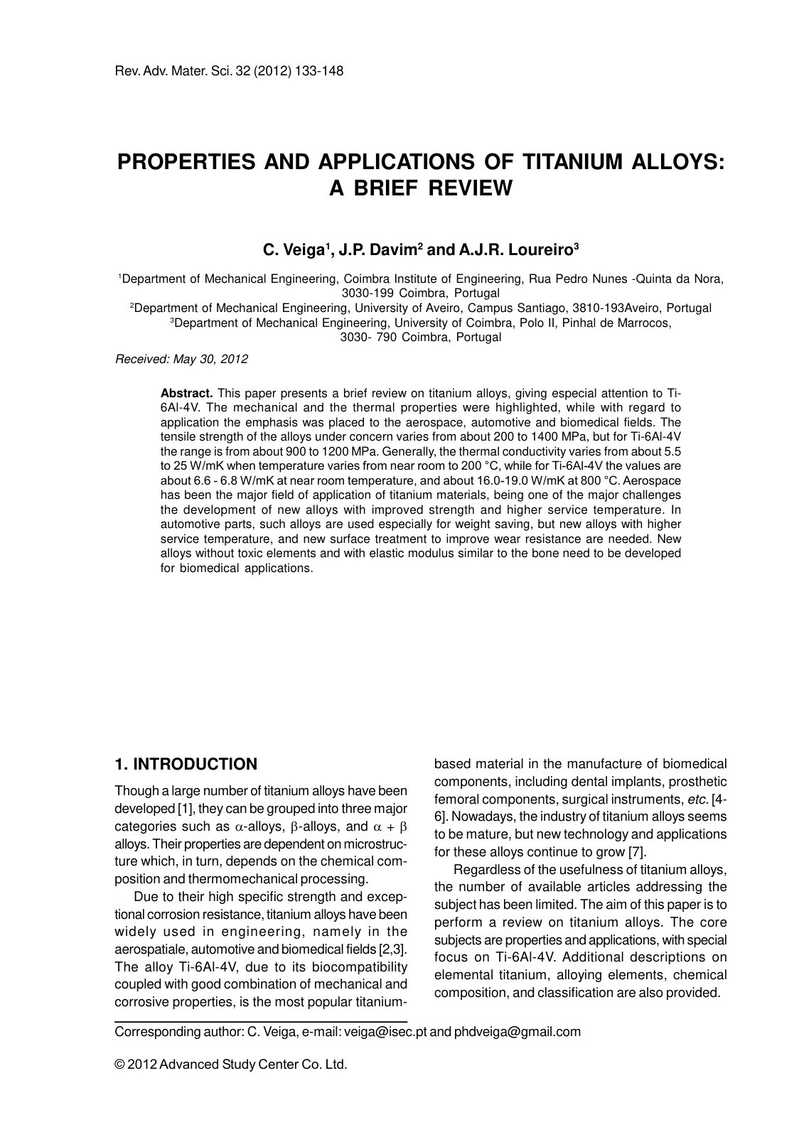 First page of Properties and applications of titanium