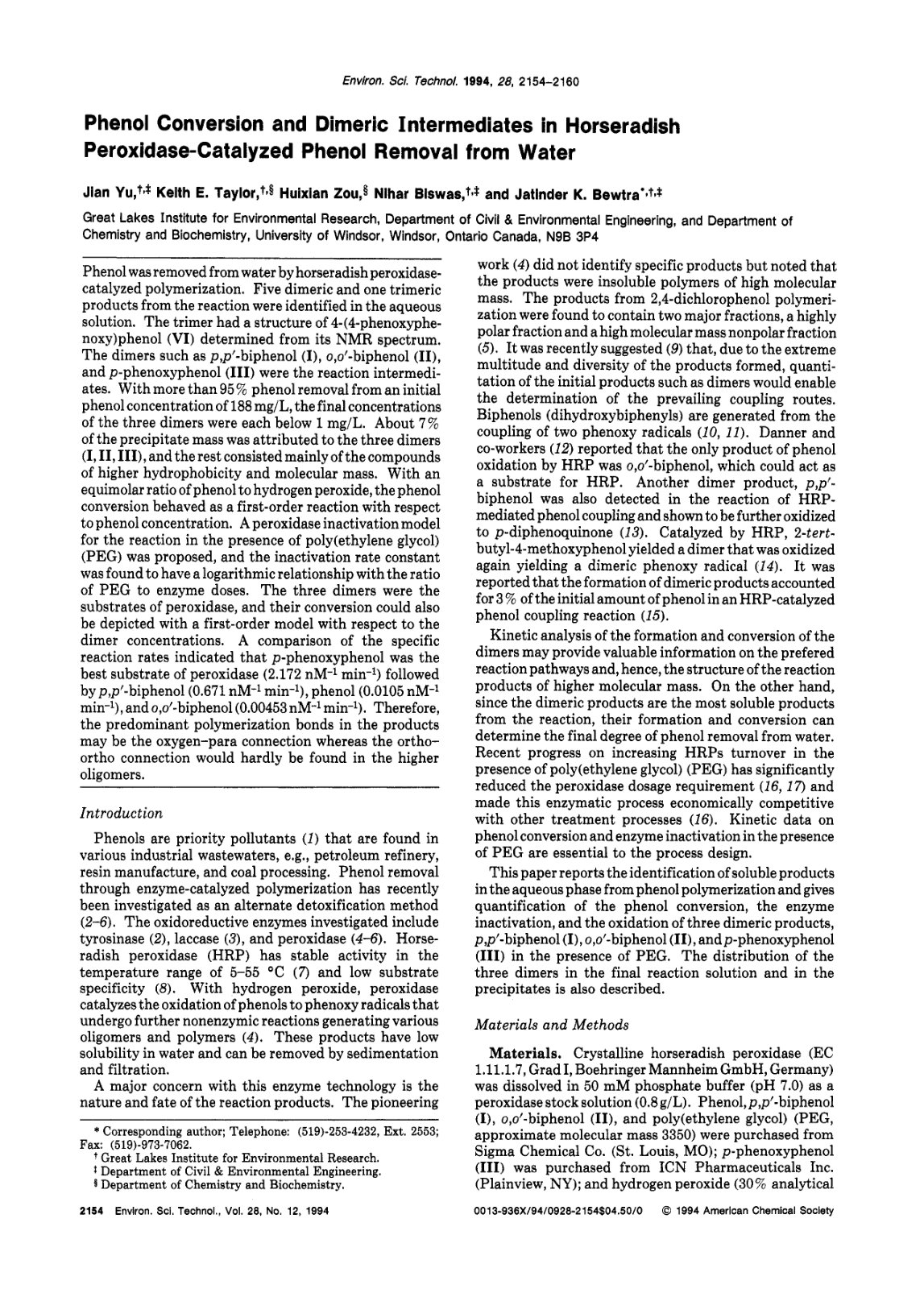 First page of Phenol Conversion and Dimeric Intermedia