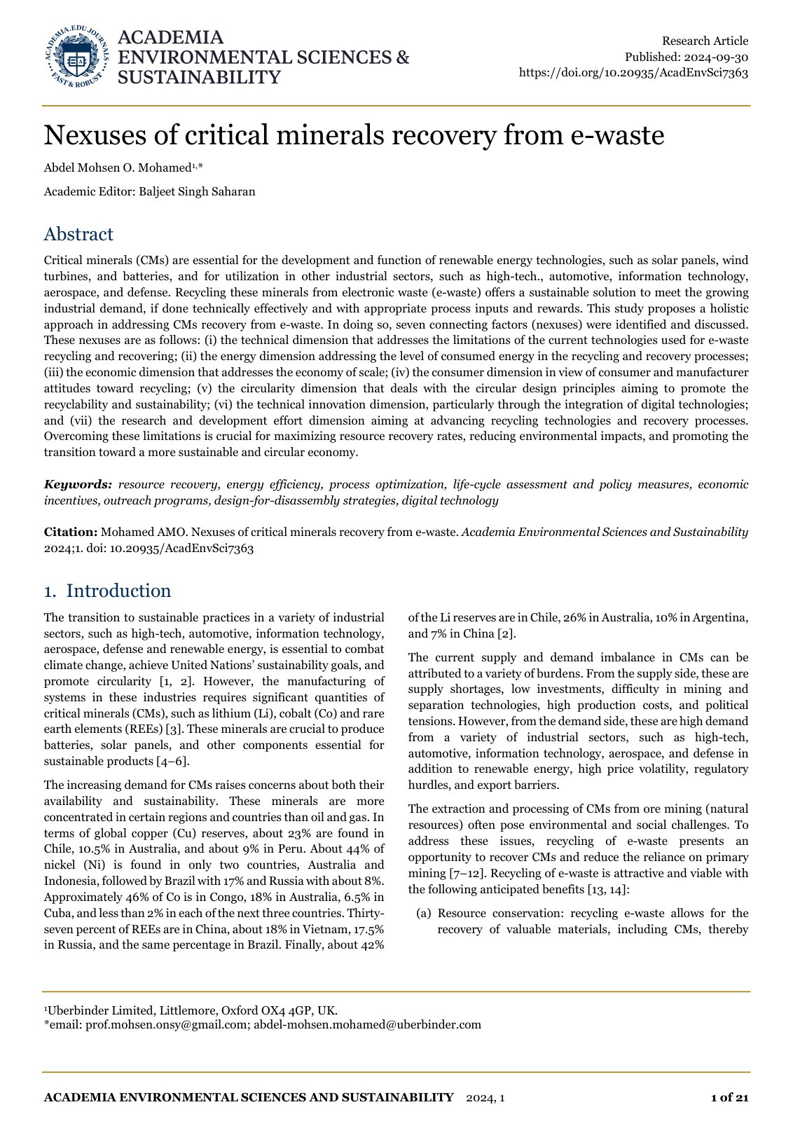 First page of Nexuses of critical minerals recovery fr