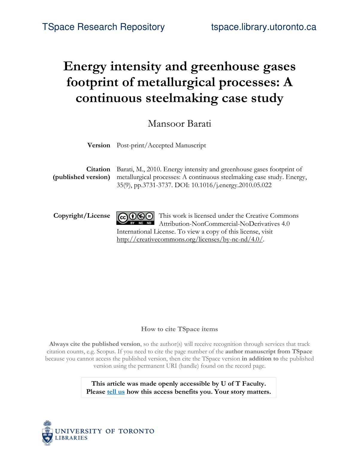 First page of Energy intensity and greenhouse gases footprint of metallurgical processes: A continuous steelmaking case study
