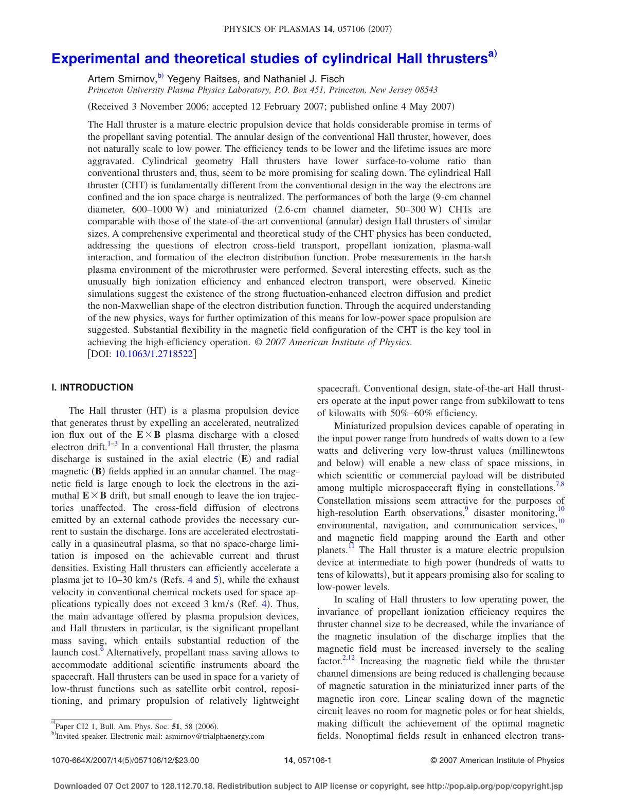 First page of Experimental and theoretical studies of