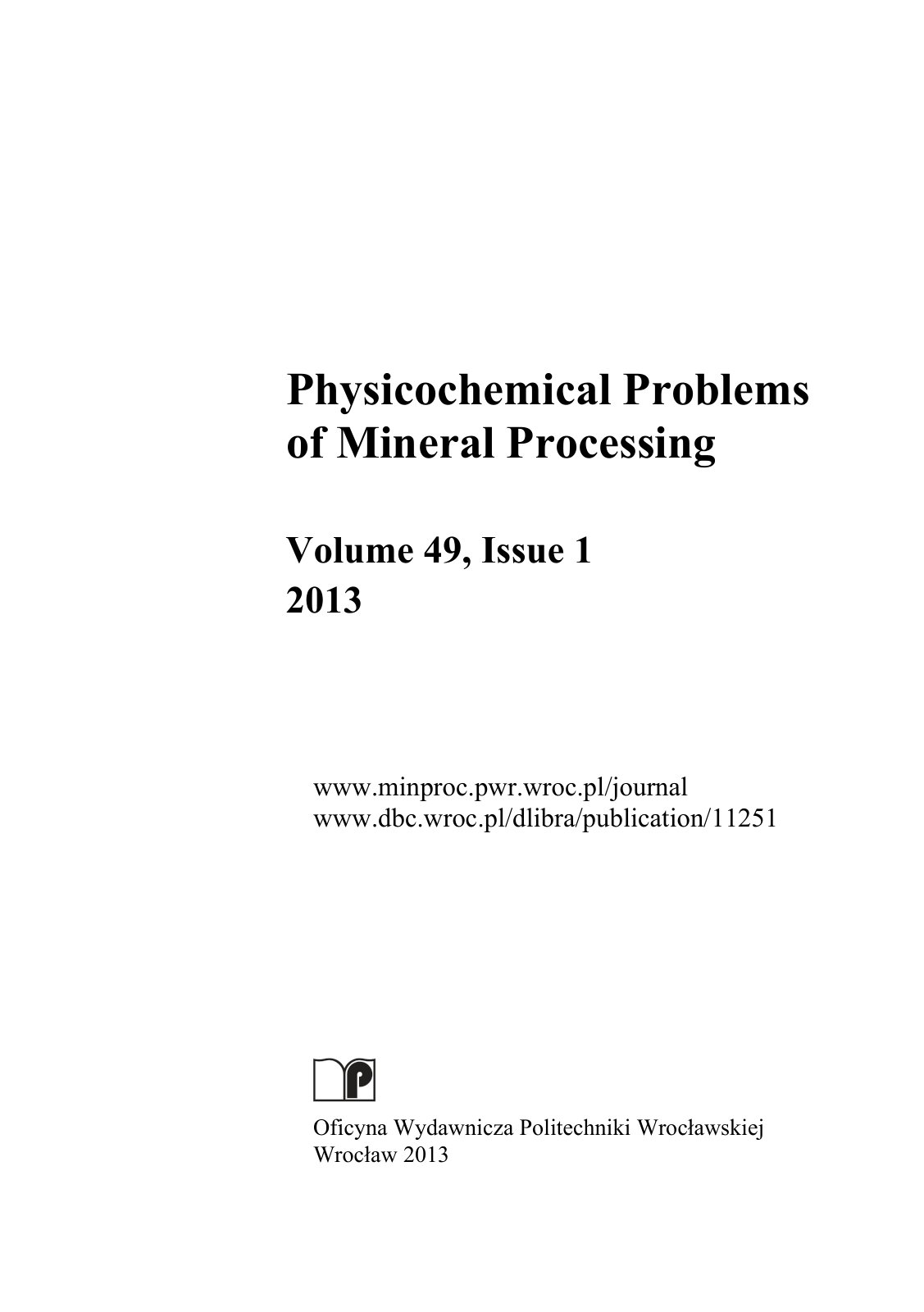 First page of Physicochemical Problems of Mineral Proc