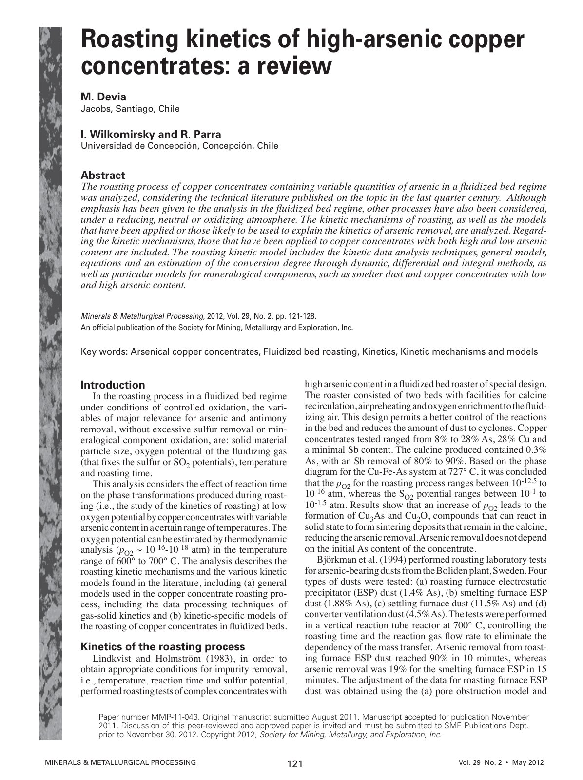 First page of Roasting kinetics of high-arsenic copper concentrates: a review