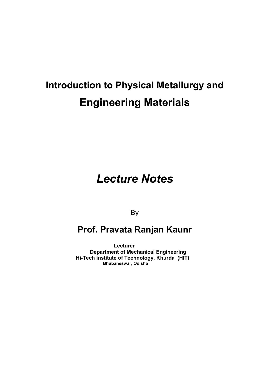 First page of Introduction to Physical Metallurgy and