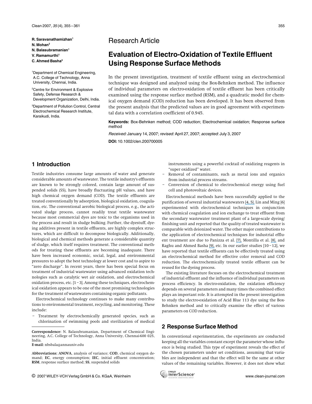 First page of Evaluation of Electro Oxidation of Texti