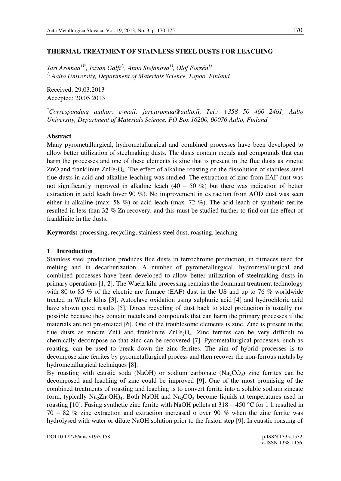 First page of THERMAL TREATMENT OF STAINLESS STEEL DUSTS FOR LEACHING