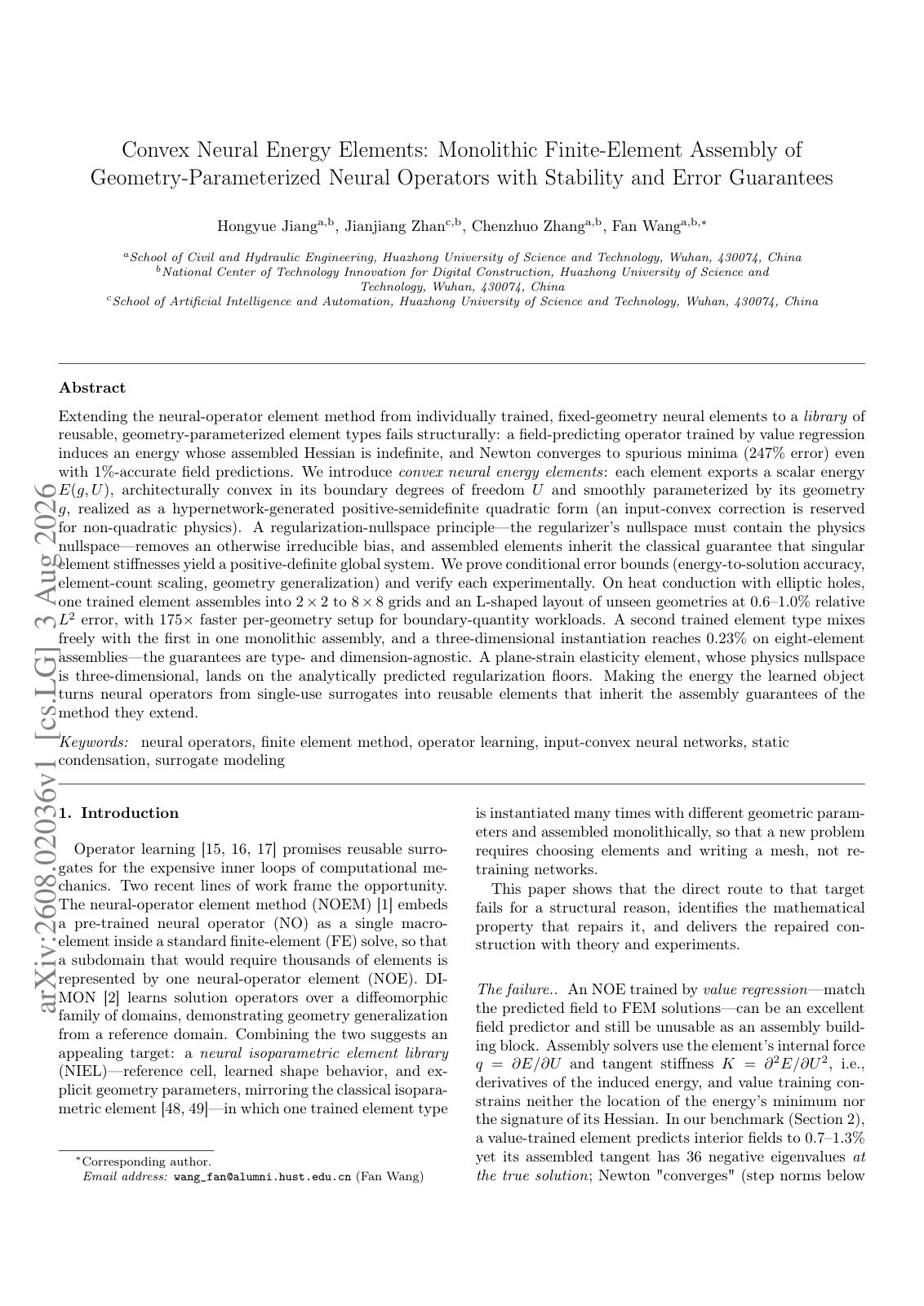 First page of Convex Neural Energy Elements: Monolithic Finite-Element Assembly of Geometry-Parameterized Neural Operators with Stability and Error Guarantees