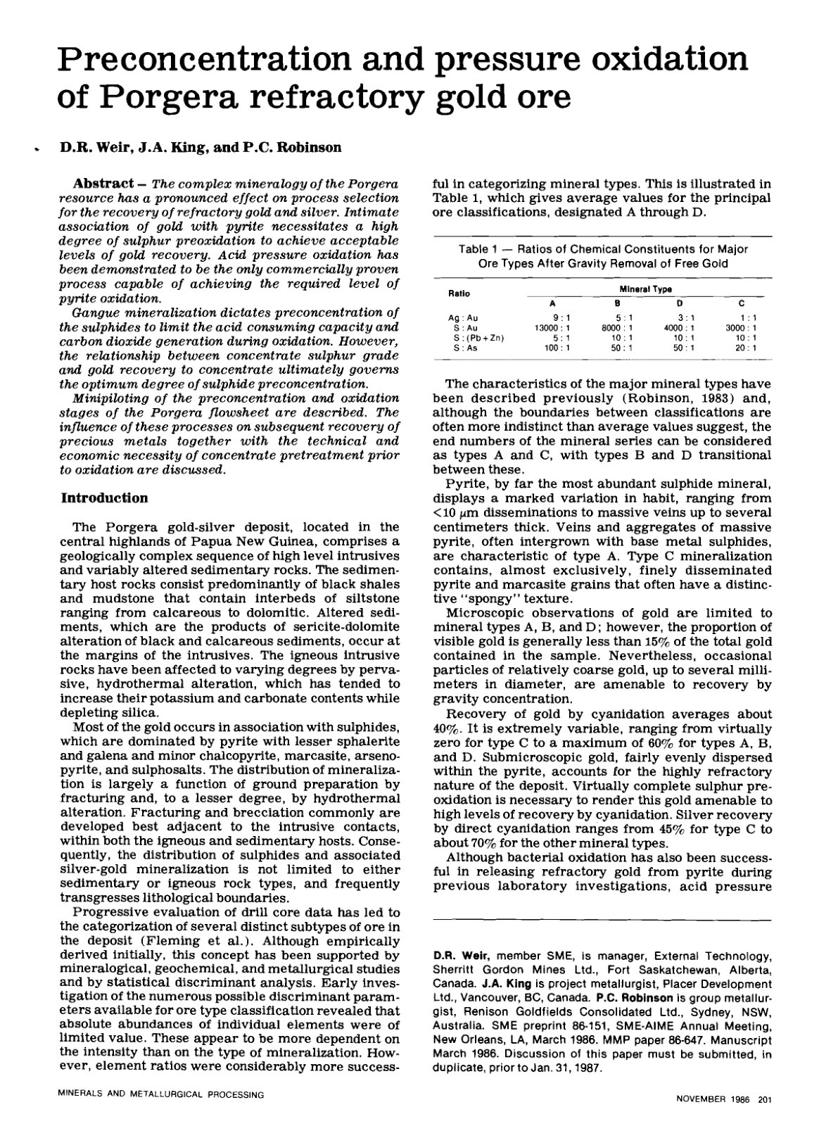 First page of HPAO of Refractory Porgera Ore