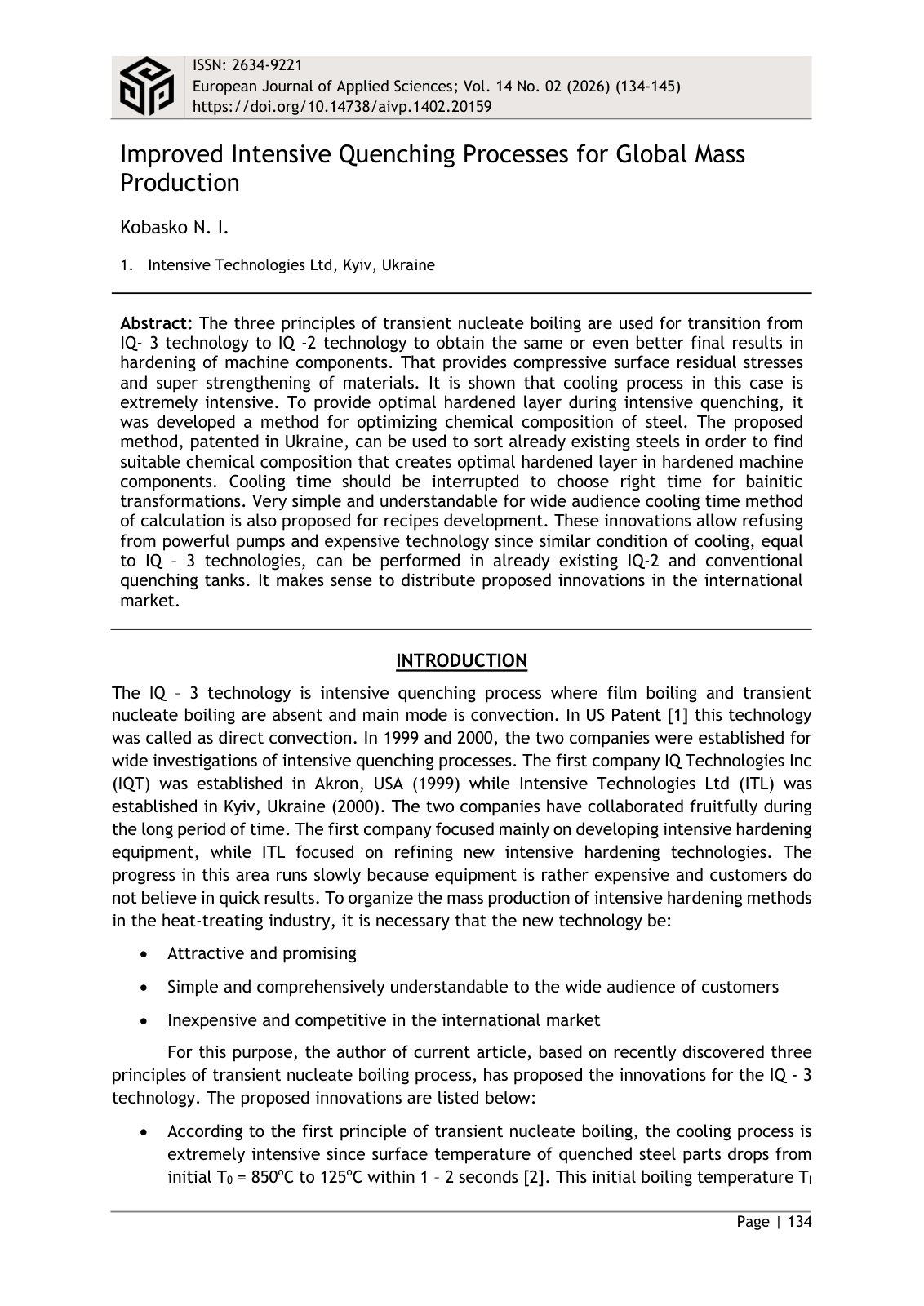 First page of Improved Intensive Quenching Processes for Global 