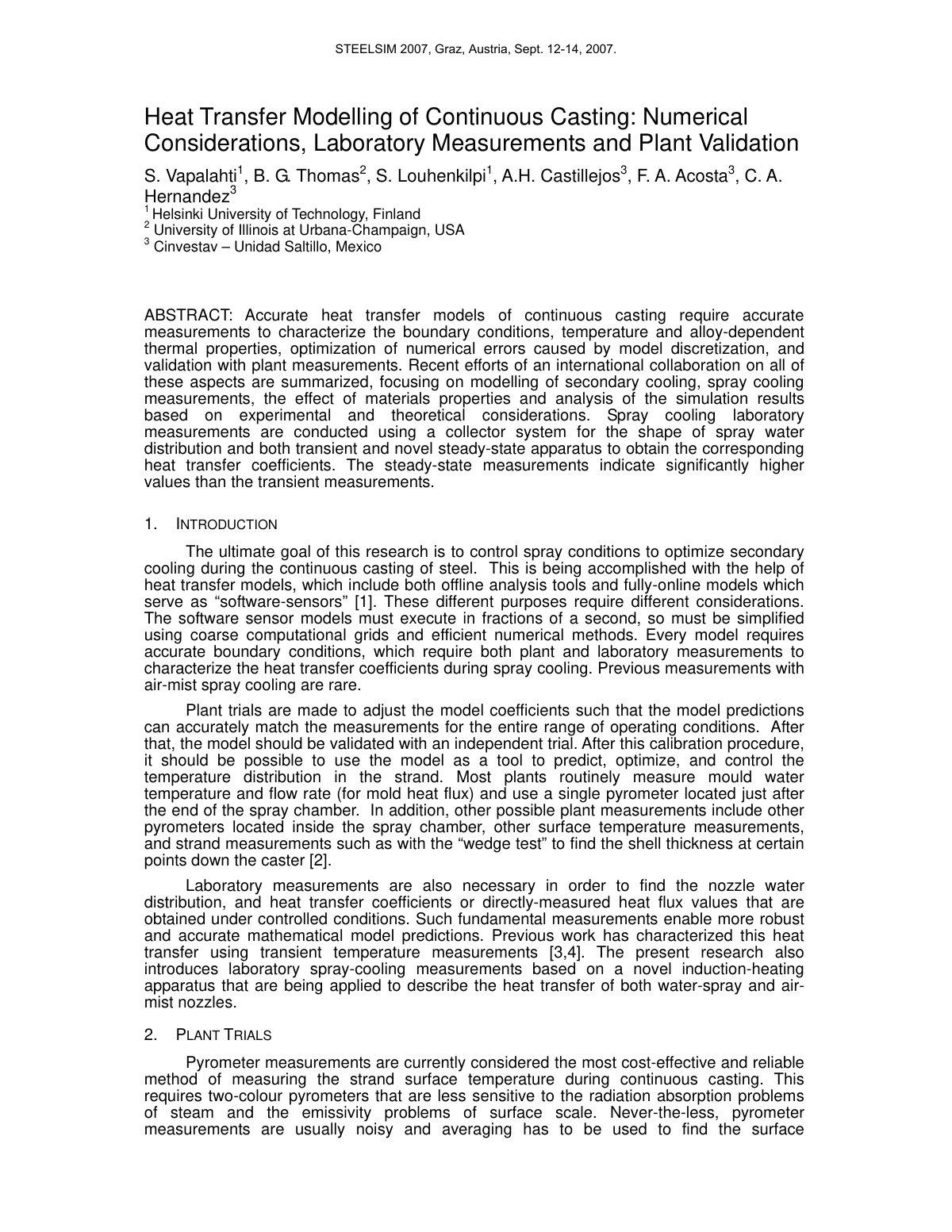 First page of Heat Transfer Modelling of Continuous Ca
