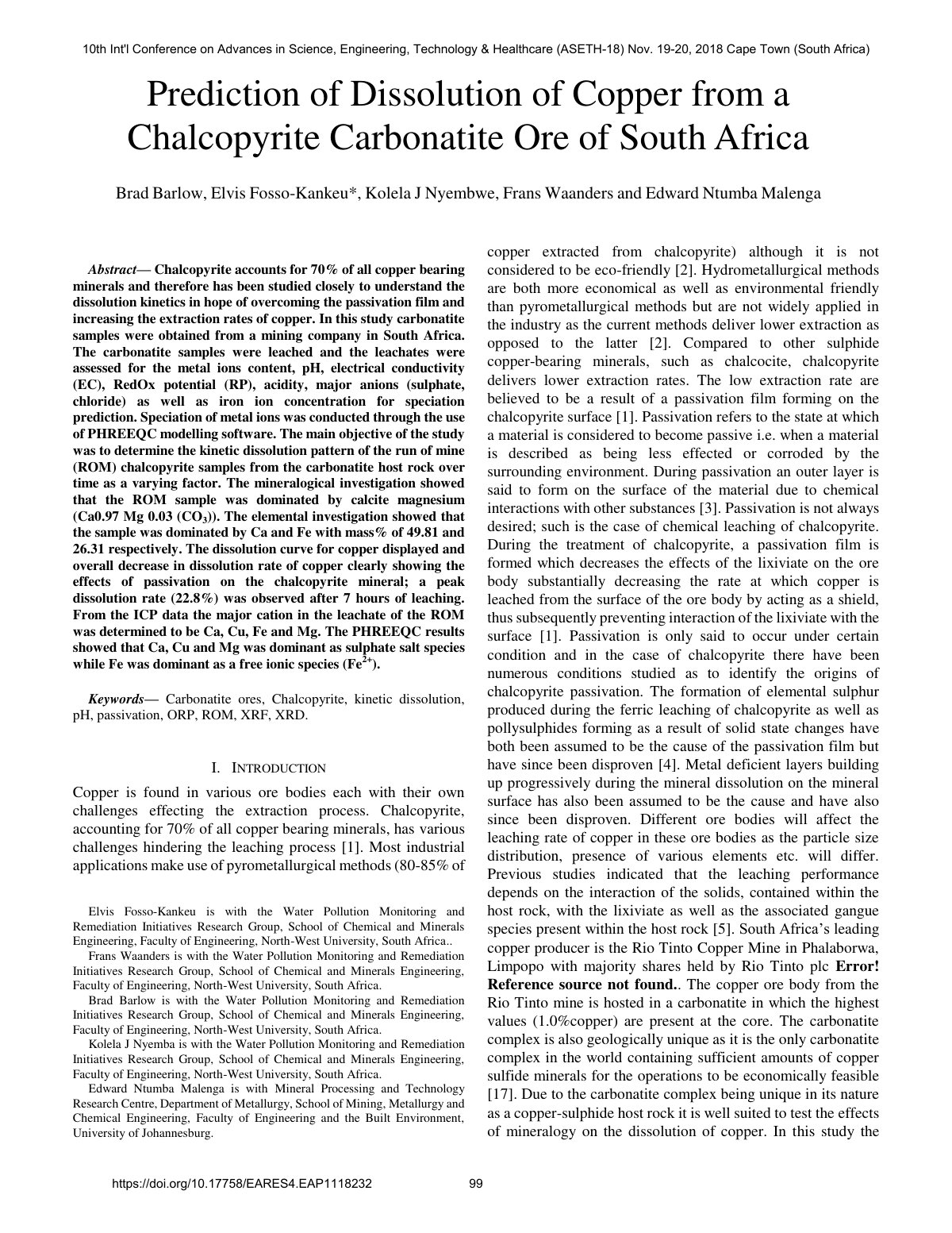 First page of Chalcopyrite dissolution kinetics in carbonatite samples