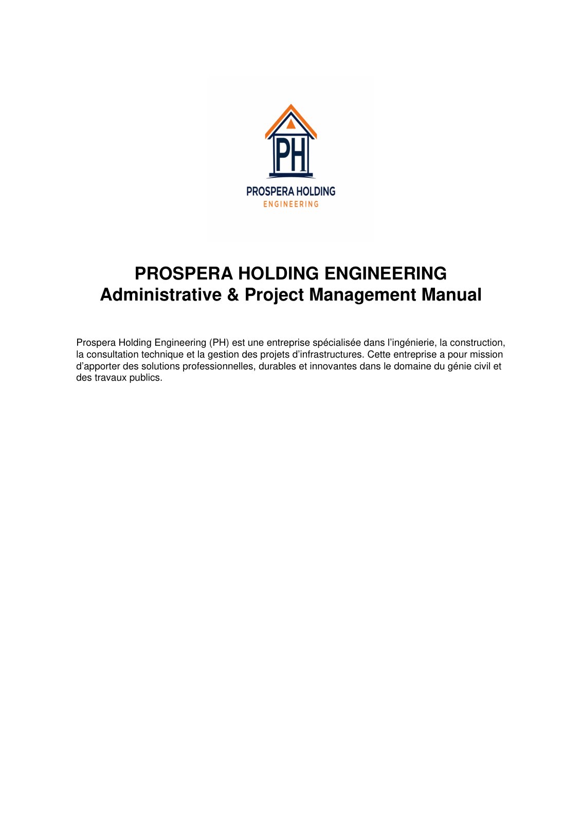 First page of Prospera Holding Engineering Professional Manual