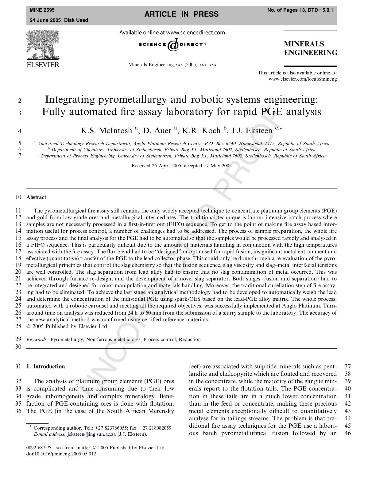 First page of Integrating pyrometallurgy and robotic s