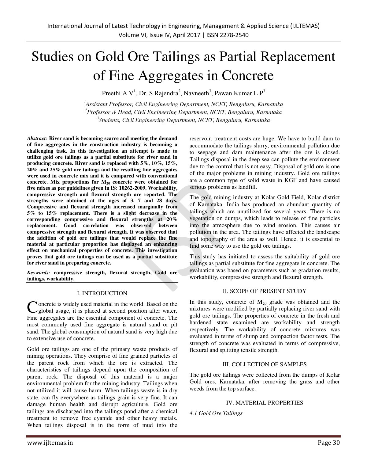 First page of Studies on Gold Ore Tailings as Partial