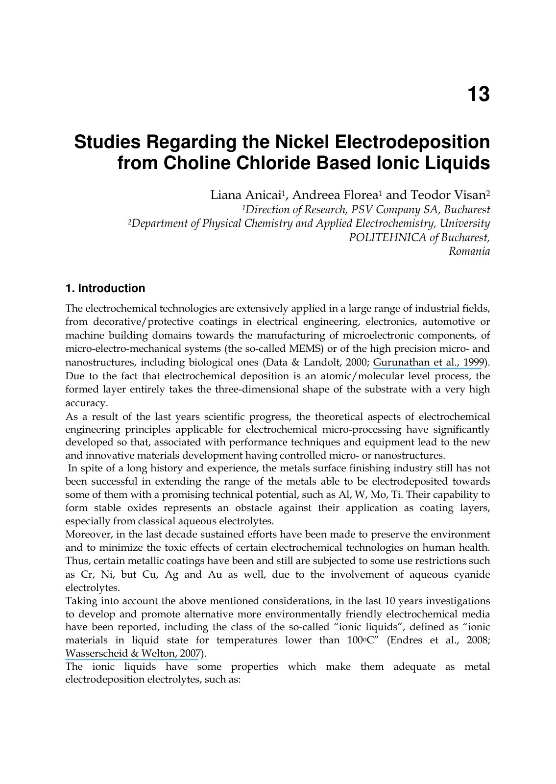 First page of Studies Regarding the Nickel Electrodeposition from Choline Chloride Based Ionic Liquids
