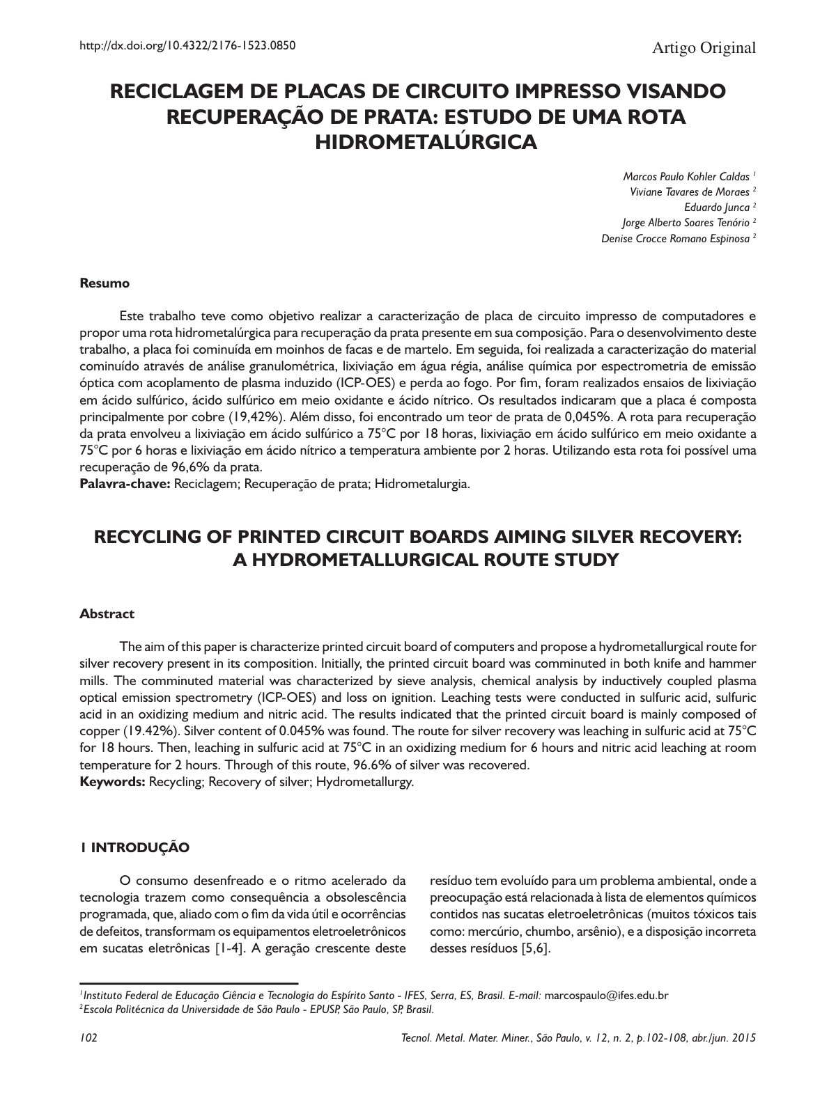 First page of Reciclagem De Placas De Circuito Impress
