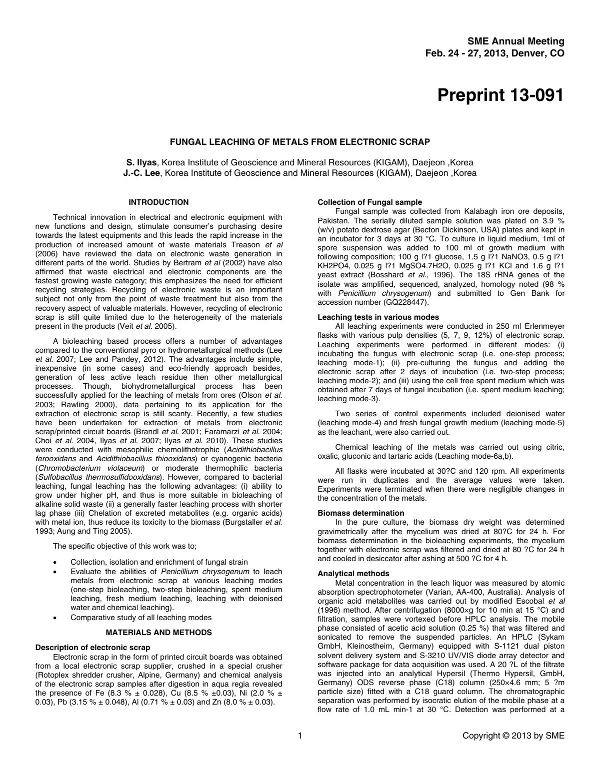 First page of Fungal Leaching of Metals from Electronic Scrap