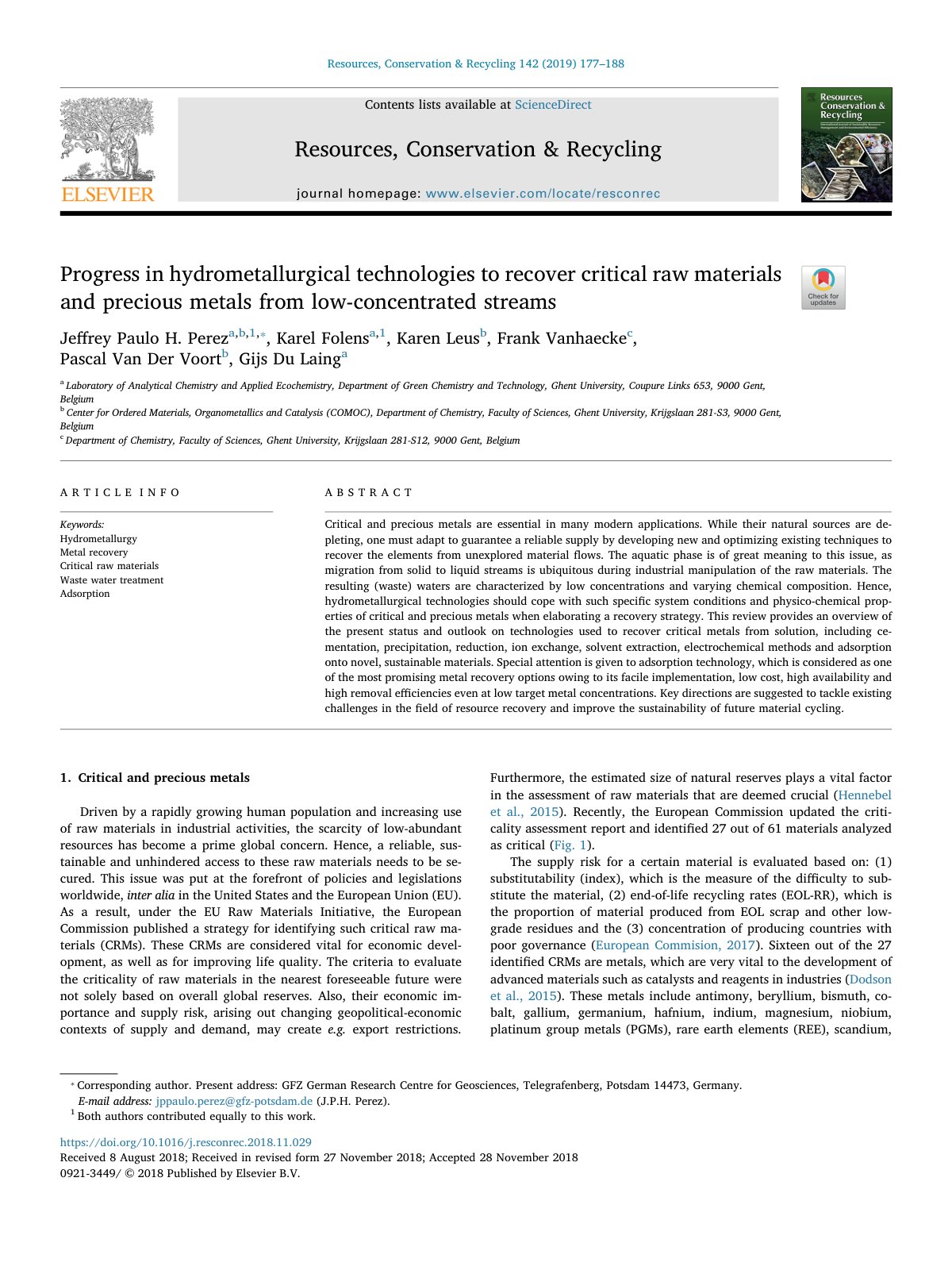 First page of Progress in hydrometallurgical technolog