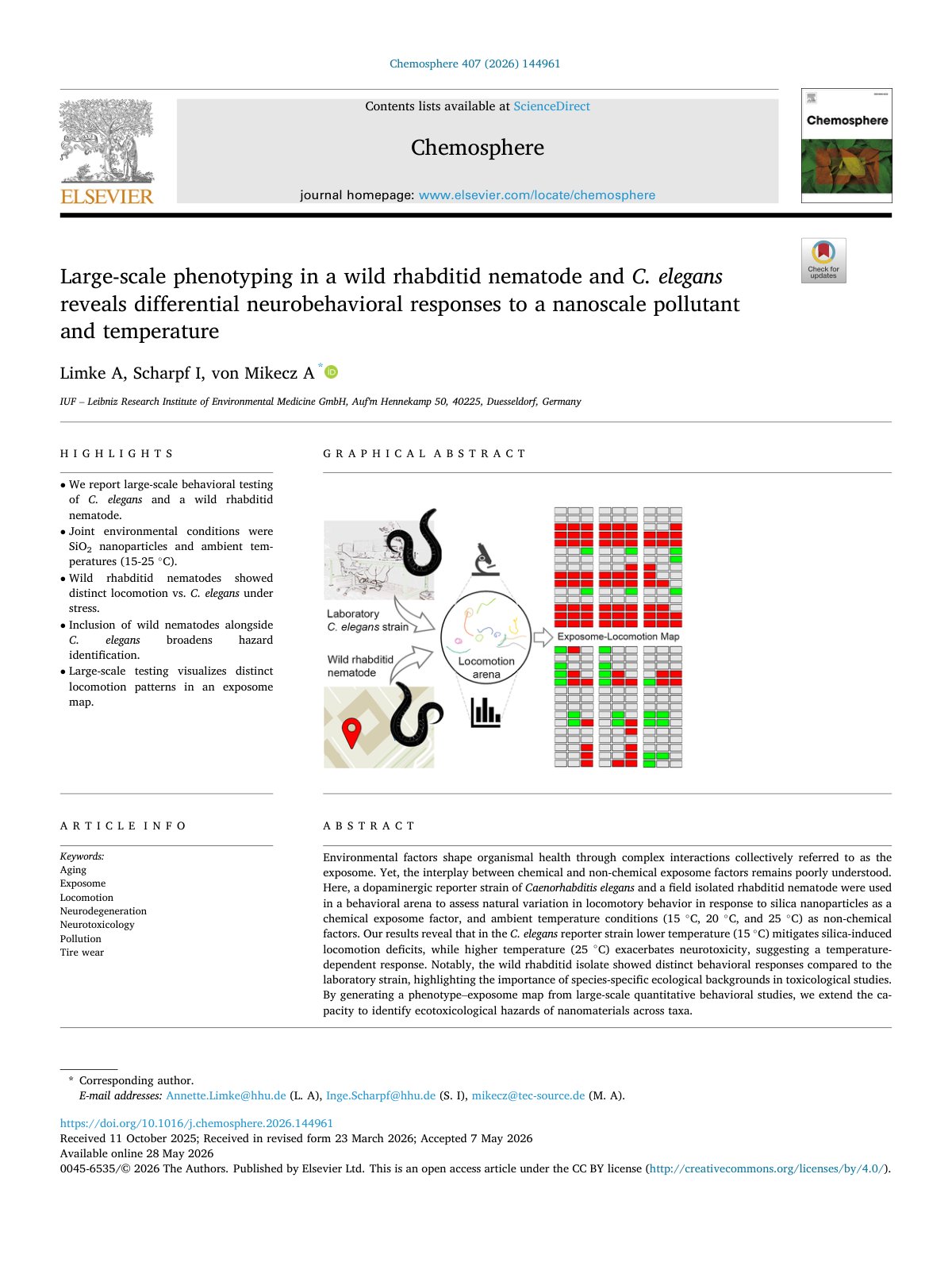 First page of Large scale phenotyping in a wild rhabditid nematode and C  elegan 2026 Chem