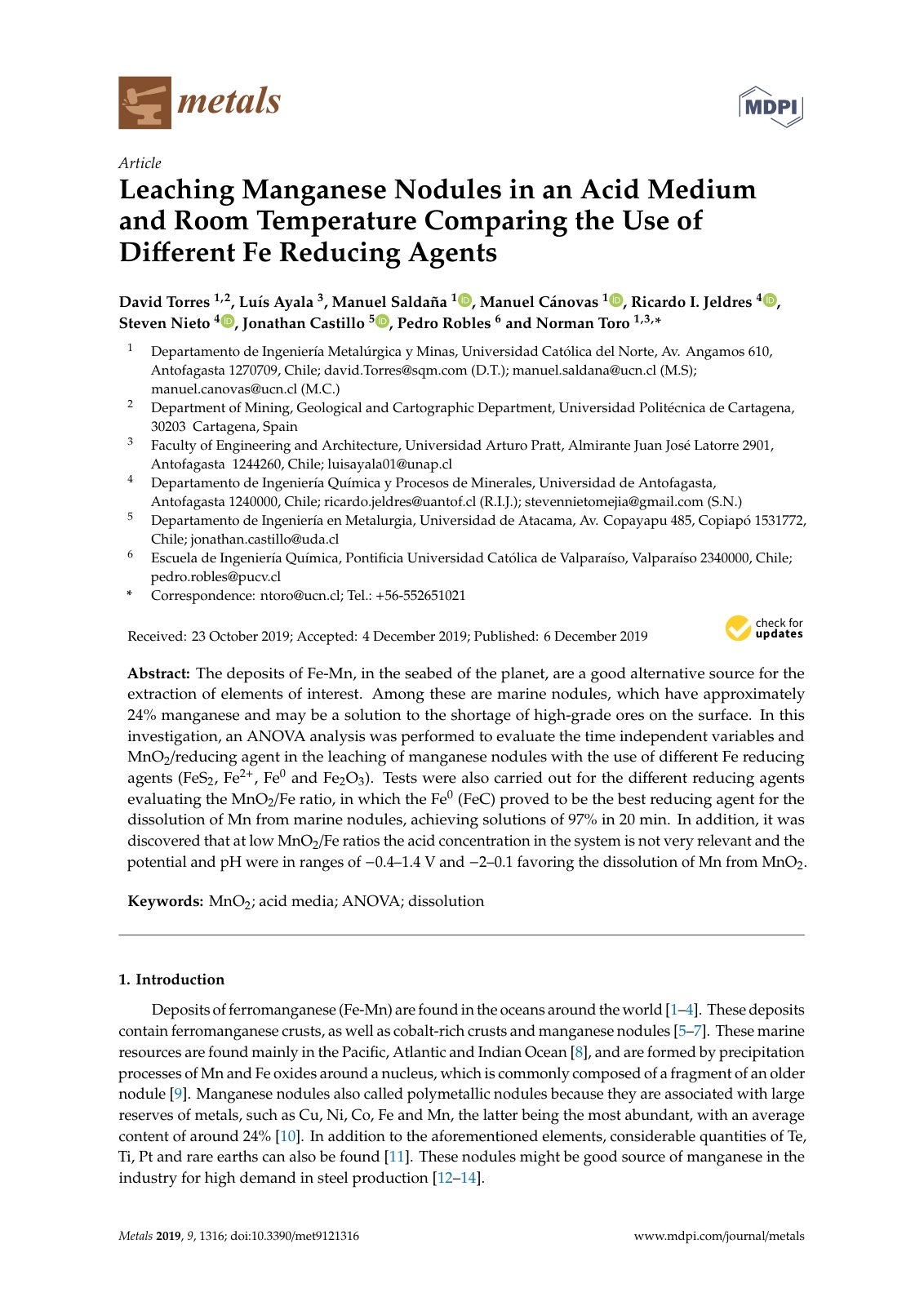 First page of Leaching Manganese Nodules in an Acid Me