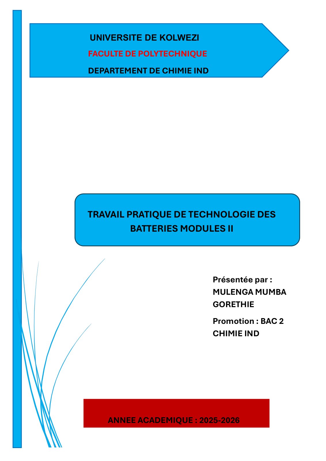 First page of TRAVAIL PRATIQUE DE TECHNOLOGIE DES BATTERIES MODULES II