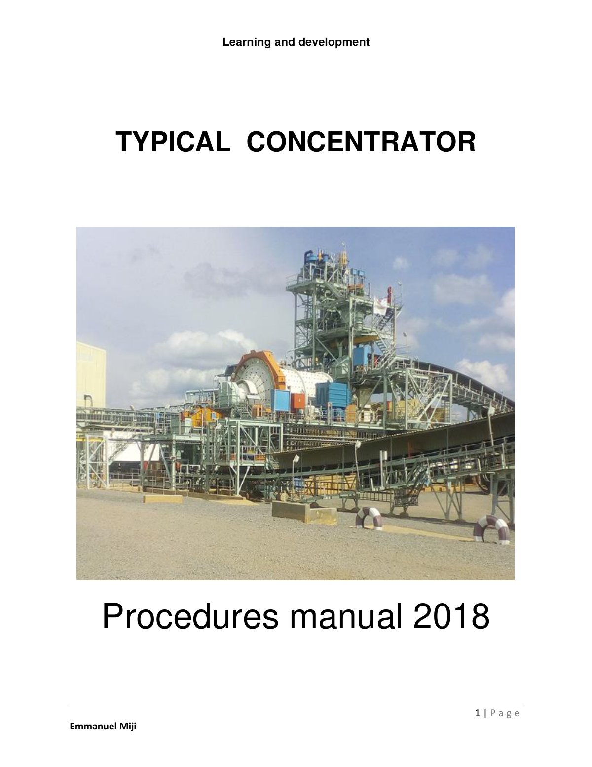 First page of Typical Copper Concentrator Procedures Manual