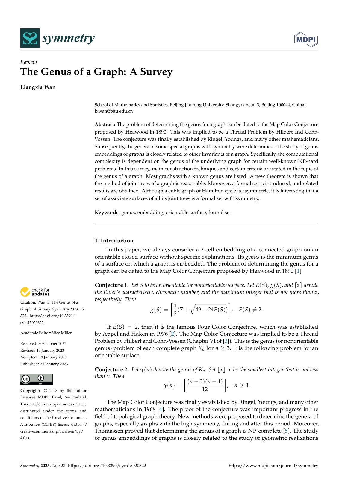 First page of The Genus of a Graph: A Survey