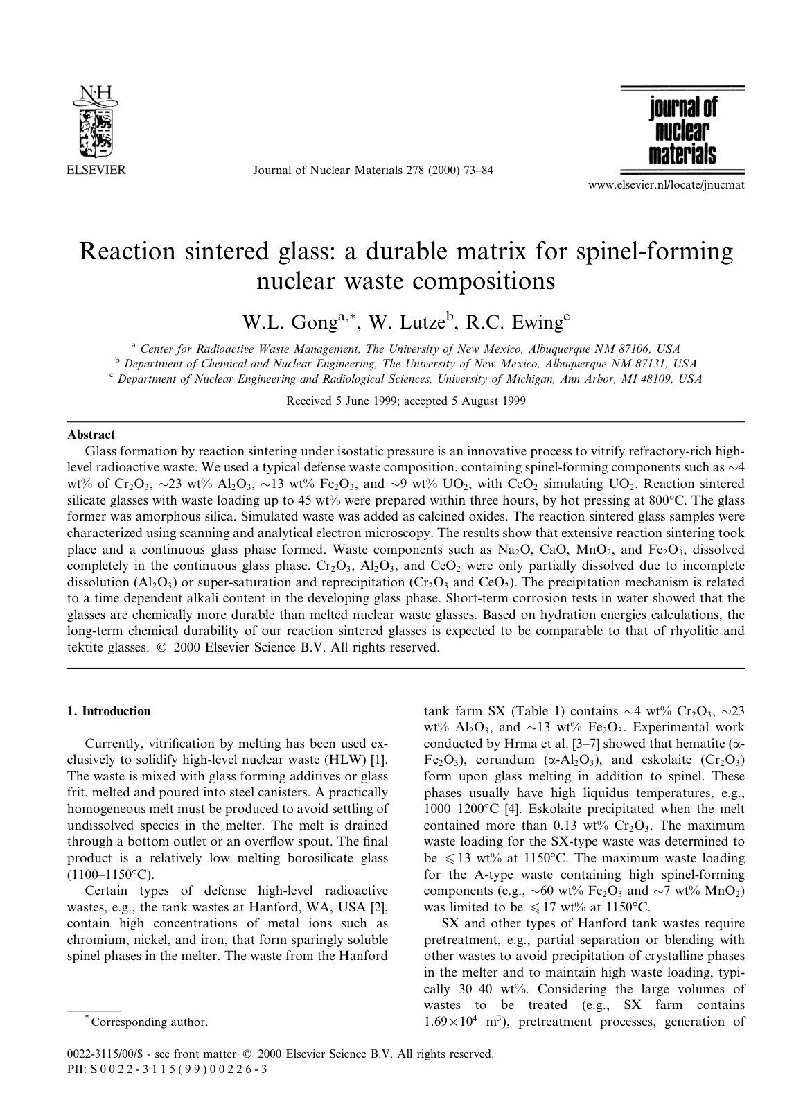 First page of Reaction sintered glass a durable matrix