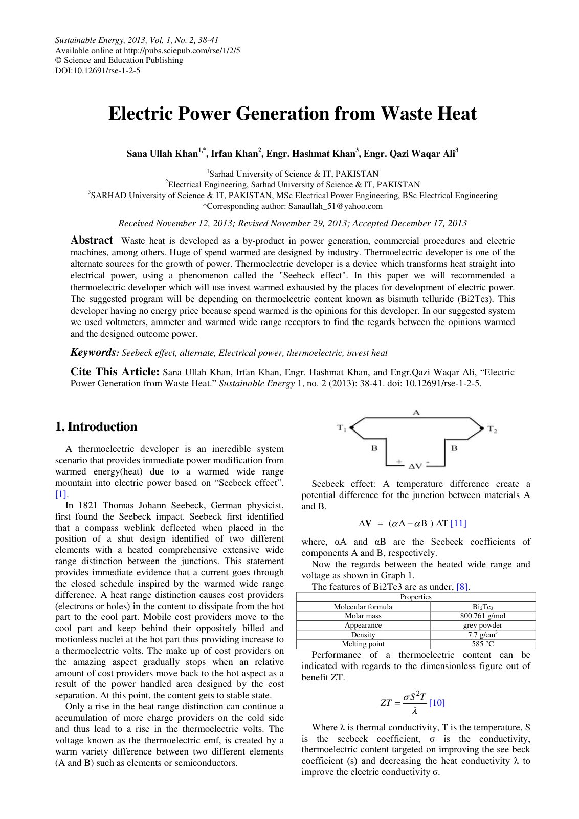 First page of Electric Power Generation from Waste Hea