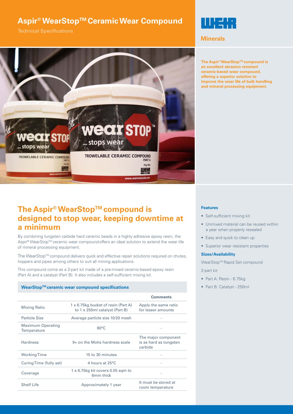 First page of AU0691 Aspir WearStop spec sheet APAC PREVIEW
