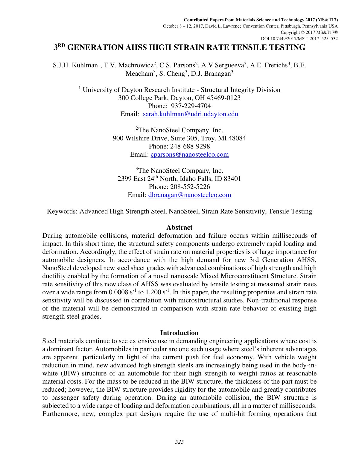 First page of 3RD GENERATION AHSS HIGH STRAIN RATE TENSILE TESTING