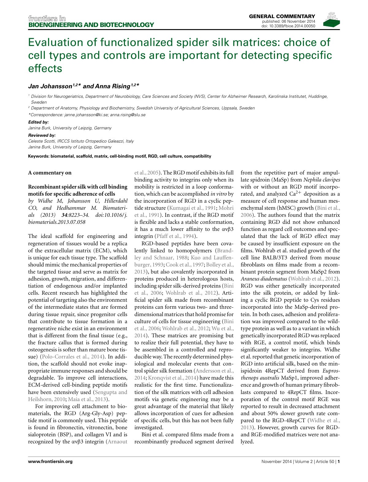 First page of Evaluation of Functionalized Spider Silk