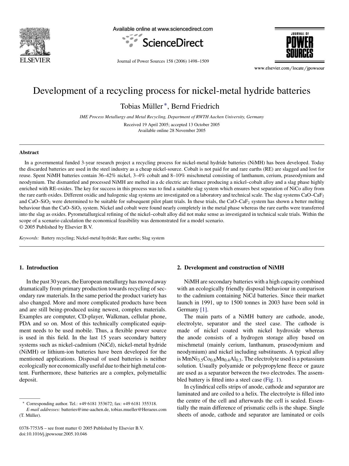 First page of Development of a recycling process for n