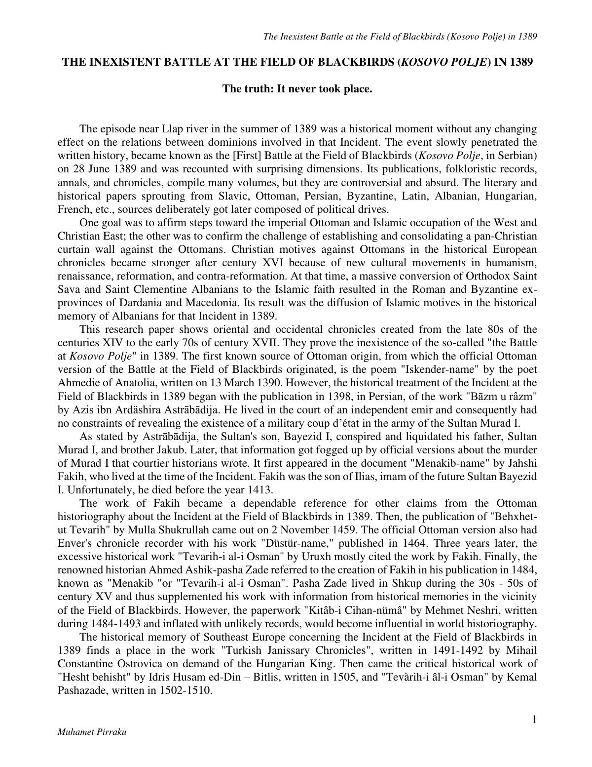 First page of The Inexistent Battle at the Field of Bl