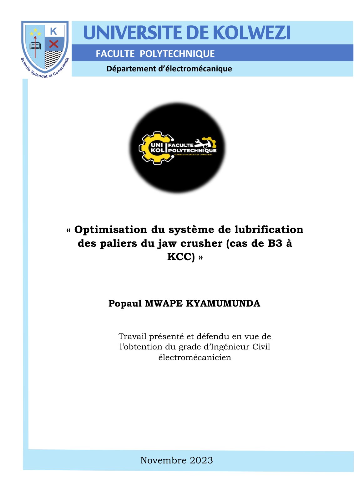 First page of 2022 2023 TFE ELM Popaul Mwape Kyamumunda