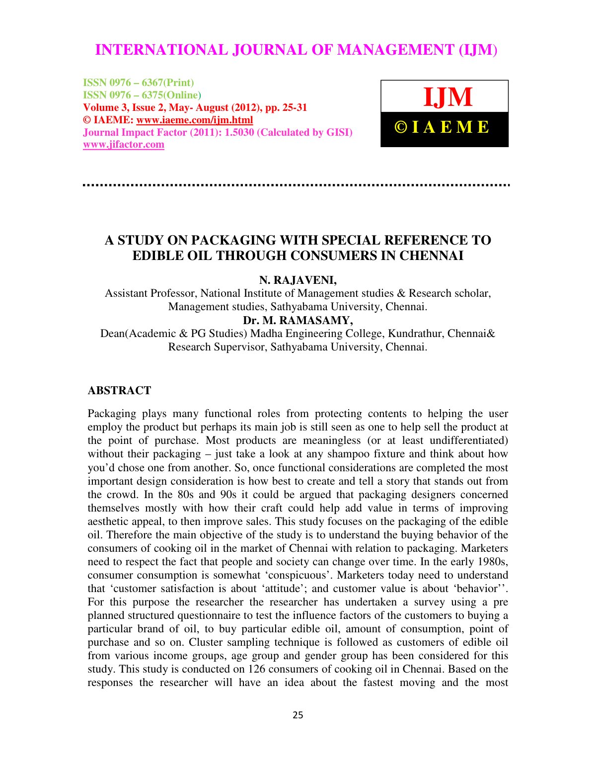 First page of A STUDY ON PACKAGING WITH SPECIAL REFERE