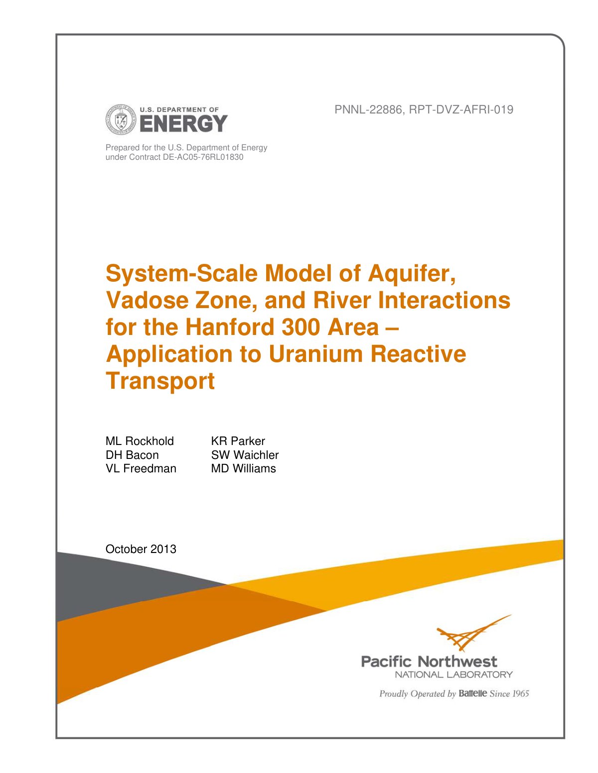 First page of System-Scale Model of Aquifer, Vadose Zone, and River Interactions for the Hanford 300 Area – Application to Uranium Reactive Transport